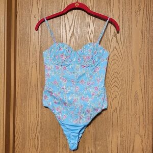 Zara Women's Baby Blue Floral Corset Bodysuit